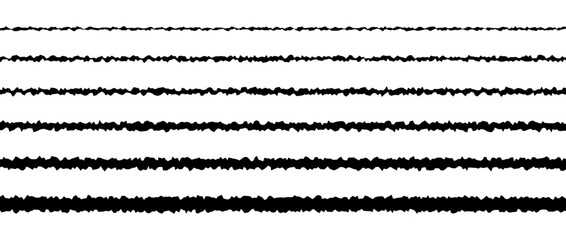Jagged underline set. Black scribble stroke collection. Grunge wavy zig zag border stripe bundle. Wavy rough horizontal design elements pack for poster, banner, booklet, brochure, decoration. Vector