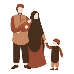 Muslim family portrait vector. Faceless muslim characters