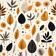 seamless pattern of leaves and branches.