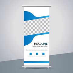  modern business stand banner with creative blue and white shapes