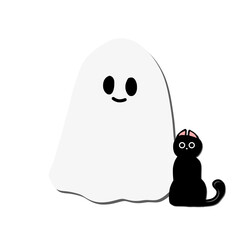 Obraz premium cartoon ghost with black cat illustration