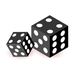 Dice game with white and black dice 3D vector illustration. game objects for play, one to six dot dice and rounded edge design isolated on white background