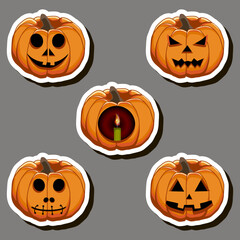 Illustration on theme sticker for celebration holiday Halloween with orange pumpkins