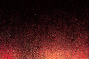 Black dark red shiny glitter abstract background with space. Twinkling glow stars effect. Like outer space, night sky, universe. Rusty, rough surface, grain.