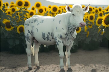 photo of albino cows realistic animals vogue full body profile black sunflowers farm farmhouse bright image photorealistic 8k 32k 1080p minolta SLR camera kodak kodachrome film  - obrazy, fototapety, plakaty