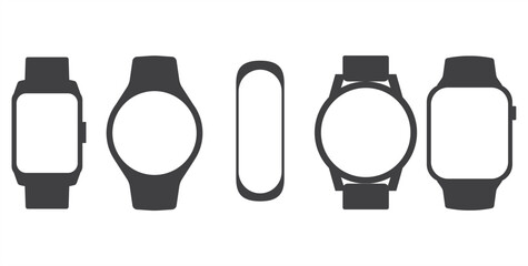 Smart watch vector icon set. Smartwatch symbol collection. Clock icons. Wristband or Wristwatch.  Smart watch icon in flat style. Smartwatch design symbol for apps and websites.