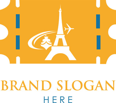 French ticket logo for holiday travel. Suitable European travel logo.
