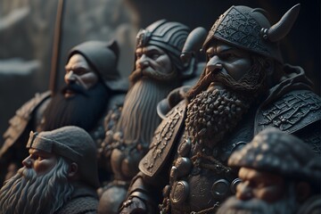 a group of mountain dwarfs posing intricate detail fine details 4k 8k Unreal engine Octane render maximum details  - obrazy, fototapety, plakaty