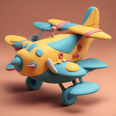 3d render of toy airplane on beige background. 3d illustration.