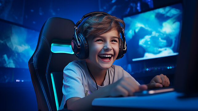 Boy enjoying computer game