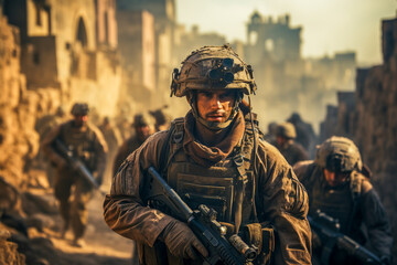 Obraz premium Soldiers at war on the battlefield
