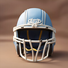 3D rendering of a blue american football helmet on brown background