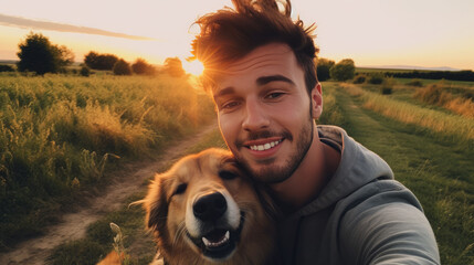 Man taking selfie with dog Generative aI