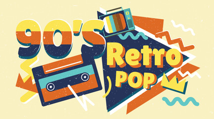 90s Old poster. Retro style graphic. Vintage vector. Retro 90's Pop.
