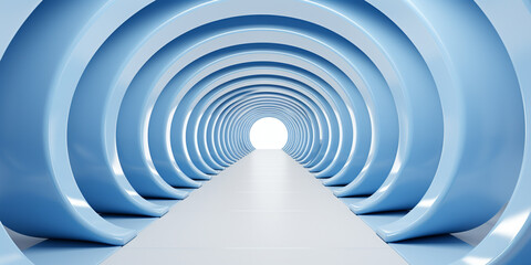 Abstract white and blue abstract sci-fi tunnel, 3d rendering