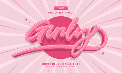 Design editable text effect, Girly 3d text vector illustration