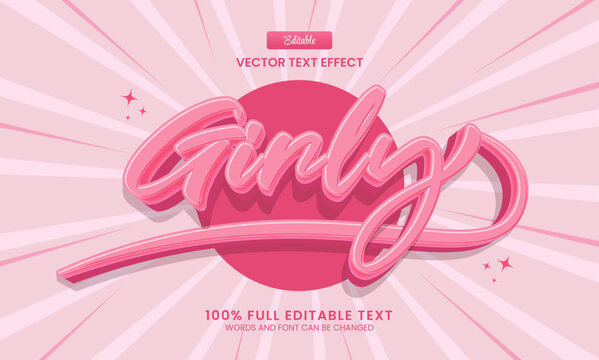 Design editable text effect, Girly 3d text vector illustration
