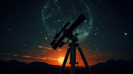 Telescope silhouette against the starry sky