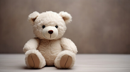White toy bear on brown background