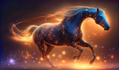 Obraz na płótnie Canvas Horse running, glowing in golden light. 