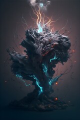 the birth of a new minimalistic fantasy twisted symbiosis of shapeless matter liquid goo lump smoke steam the release of energy bolts of lightning fractal trending on artstation studio light perfect 