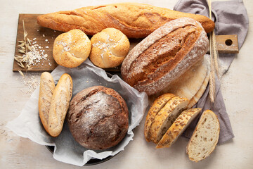 Freshly baked delicious bread, healthy eating concept.