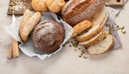 Freshly baked delicious bread, healthy eating concept.
