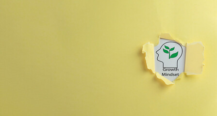 Positive thinking,Good Attitude,Growth Mindset,self development concept.,Growth mindset icon in Breakthrough Yellow paper hole with white background..... - obrazy, fototapety, plakaty
