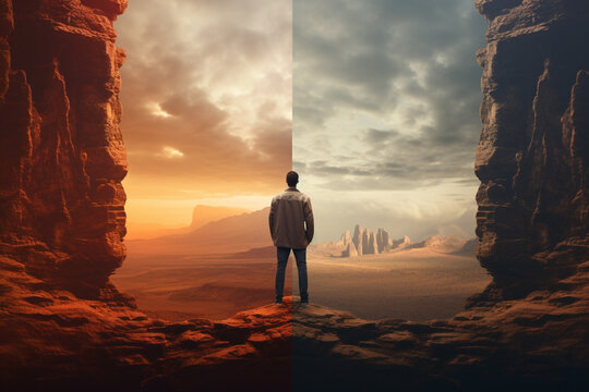  Person Observing Two Landscapes, Timelapse Photography