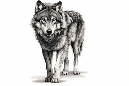 Hand Drawn Wolf Isolated on White background
