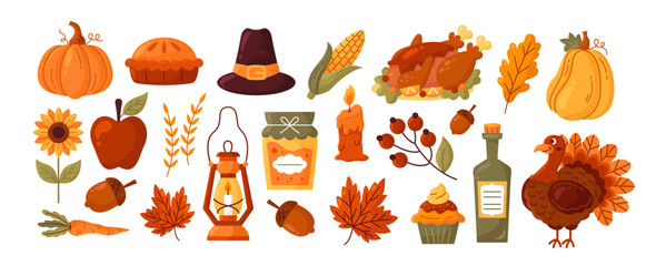 Thanksgiving essentials illustration. Set of thanksgiving illustration. Thanksgiving illustration