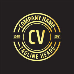 Fototapeta na wymiar Professional simple Letter CV Circle Luxury Gold Color Vector Logo Template