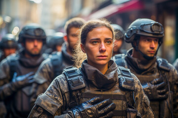 Fototapeta premium A soldier grieving on the battlefield Generative AI