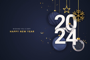 Happy new year 2024 background. Holiday greeting card design. Vector illustration. - obrazy, fototapety, plakaty