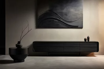 Fototapeten Dark colored cupboard in a minimalistic interior design composition © Chari
