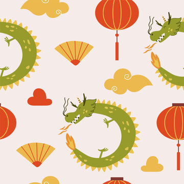 Happy chinese new year dragon seamless pattern