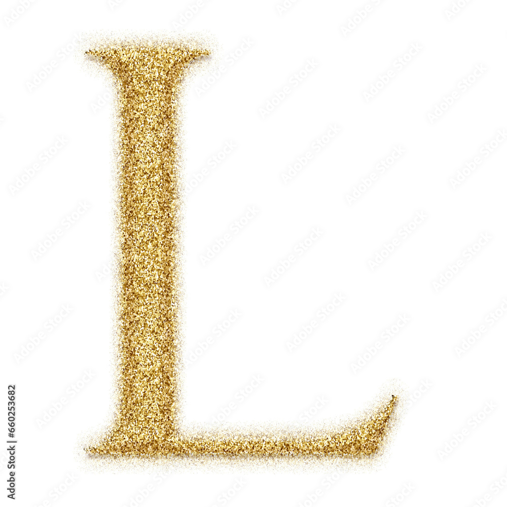 Poster gold glitter alphabet letters from a to z, isolated on transparent background, uppercase. this is a 
