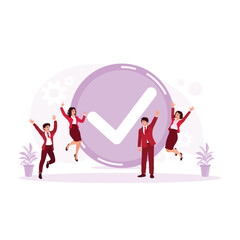 Fototapeta premium Business team jumping celebrating success of work project in office. Done Job concept. trend modern vector flat illustration