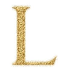 Gold glitter alphabet letters from A to Z, isolated on transparent background, uppercase. This is a part of a set which also includes numbers and symbols