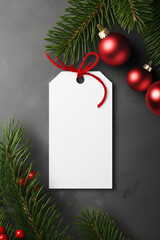 Obraz premium Modern gift tag for Christmas holiday mockup on grey black background