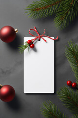 Fototapeta na wymiar Modern gift tag for Christmas holiday mockup on grey black background
