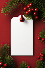 Fototapeta na wymiar Modern Gift Tag for Christmas Holiday Mockup on red background
