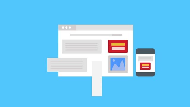 No code website builder application, responsive web design, cms technology, edit and publish web page conceptual video animation.