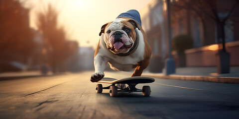 "English Bulldog Skateboarding  Bulldog Puppy Close-Up