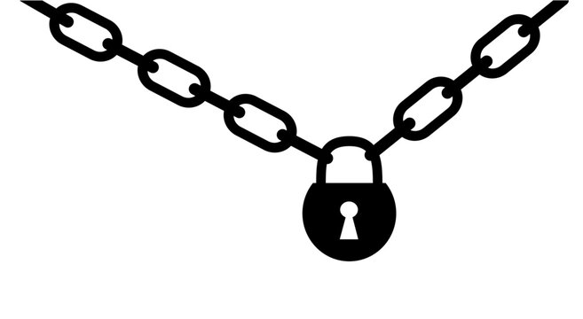 Lock and metal chain protection concept icon. Vector illustration on a white background.