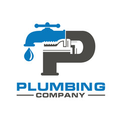letter P with water faucet plumbing.