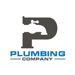 letter P with water faucet plumbing.