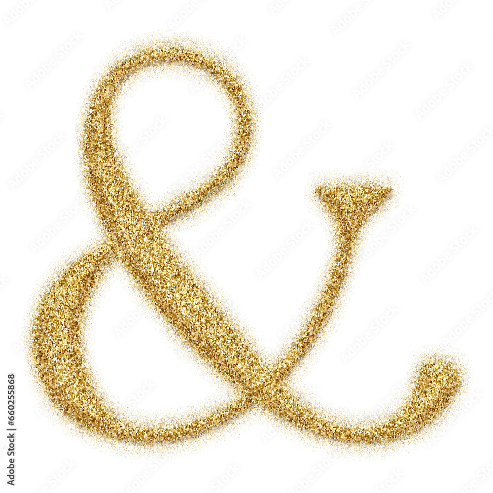 Poster gold glitter and ampersand symbol isolated on transparent background. this is a part of a set which 