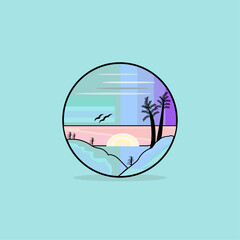 Sunset flat beautiful  Vector Illustrations 