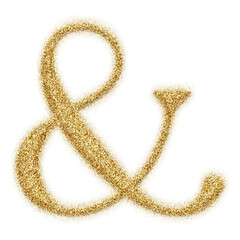 Gold glitter and ampersand symbol isolated on transparent background. This is a part of a set which also includes letters and numbers 